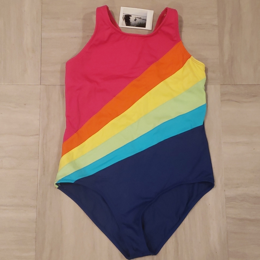 Lands End Girls' Rainbow🌈 One Piece Swimsuit- 14+